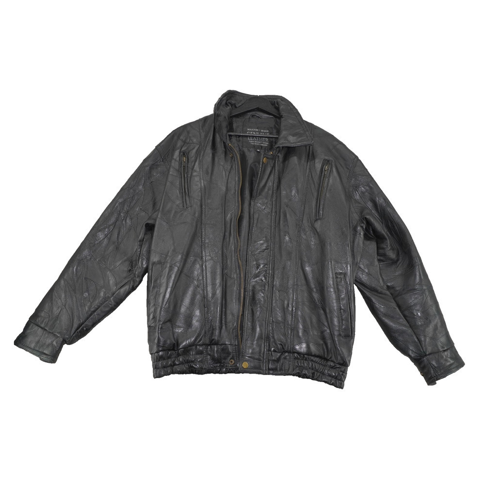 Vintage MAXAM Lambskin Leather Biker Jacket Harley Patch Mosaic Panel Black M